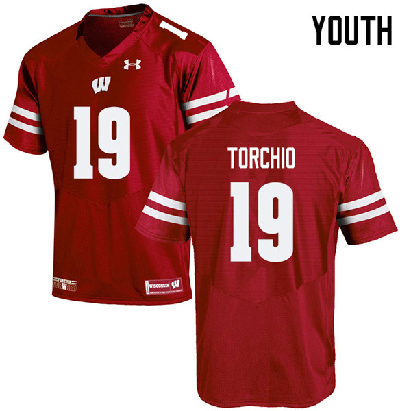 Youth #19 John Torchio Wisconsin Badgers College Football Jerseys Sale-Red - Click Image to Close
